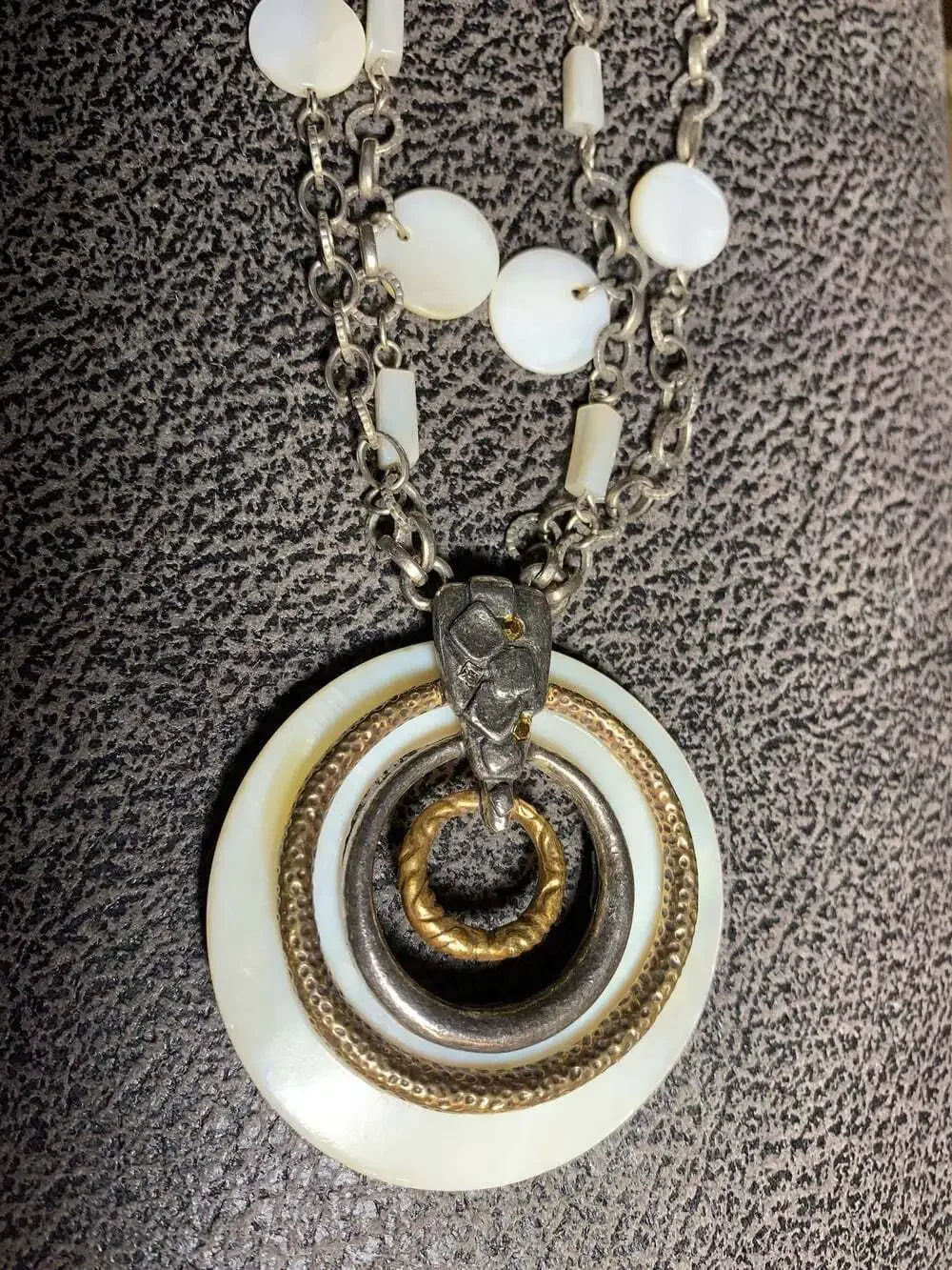 Chico’s Shell silver tone large medallion Necklace